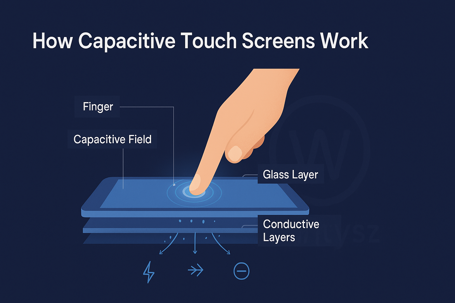 Diagram showing how capacitive touch screen technology detects touch